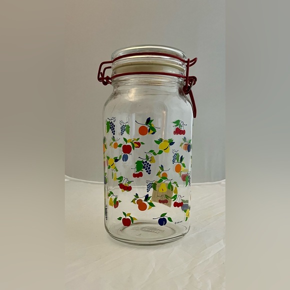 Vintage Anchor Hocking Fruit Pattern Clear Glass Food Storage Jar Canister 1990 - Picture 1 of 11